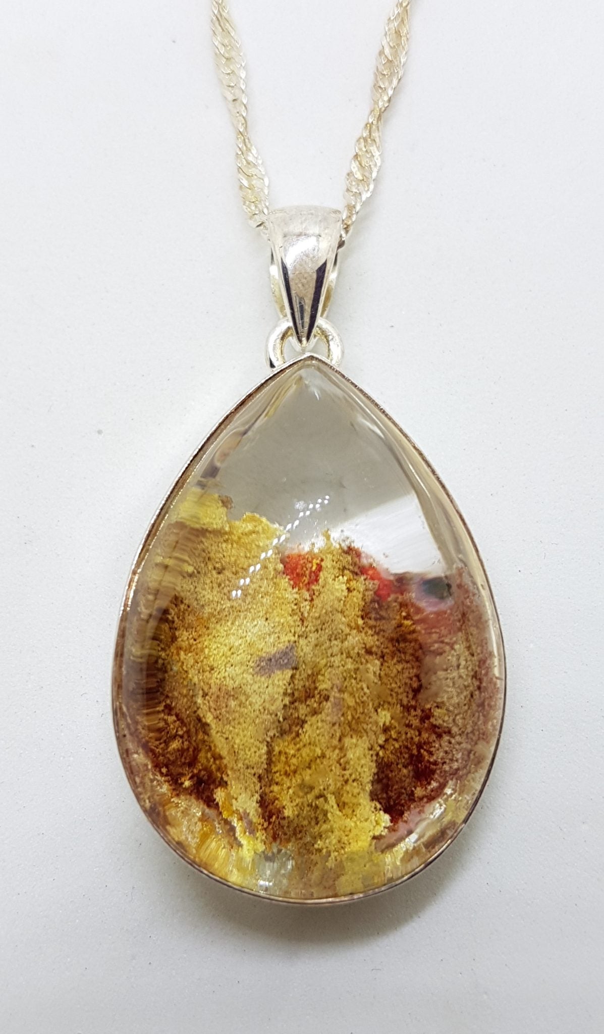 Sterling Silver Large Teardrop / Pear Shape Lodolite Pendant on Silver Chain