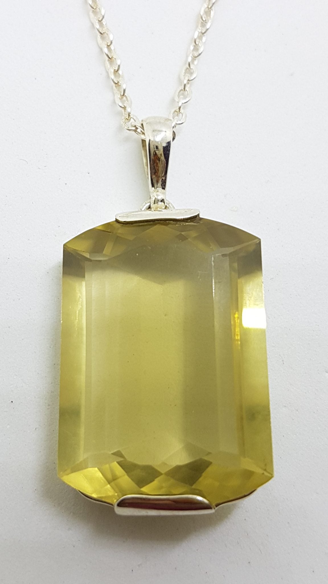 Sterling Silver Large Rectangular Citrine Pendant on Silver Chain