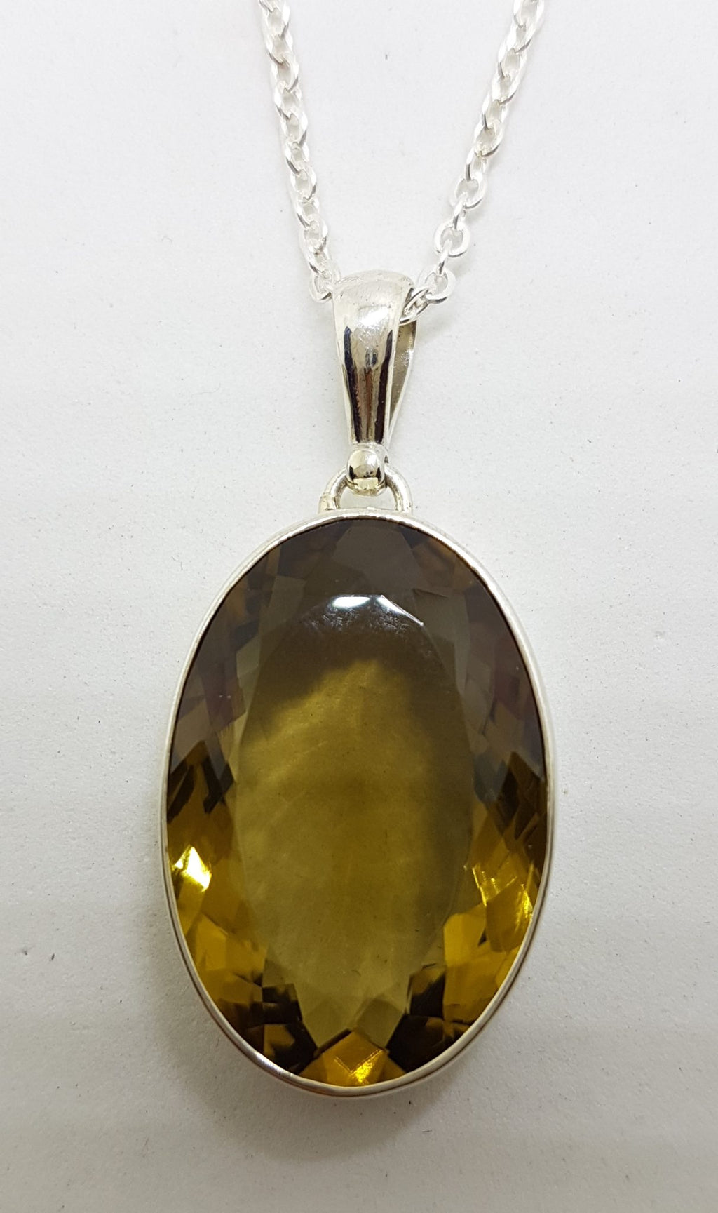 Sterling Silver Large Oval Bezel Set Citrine Pendant on Silver Chain