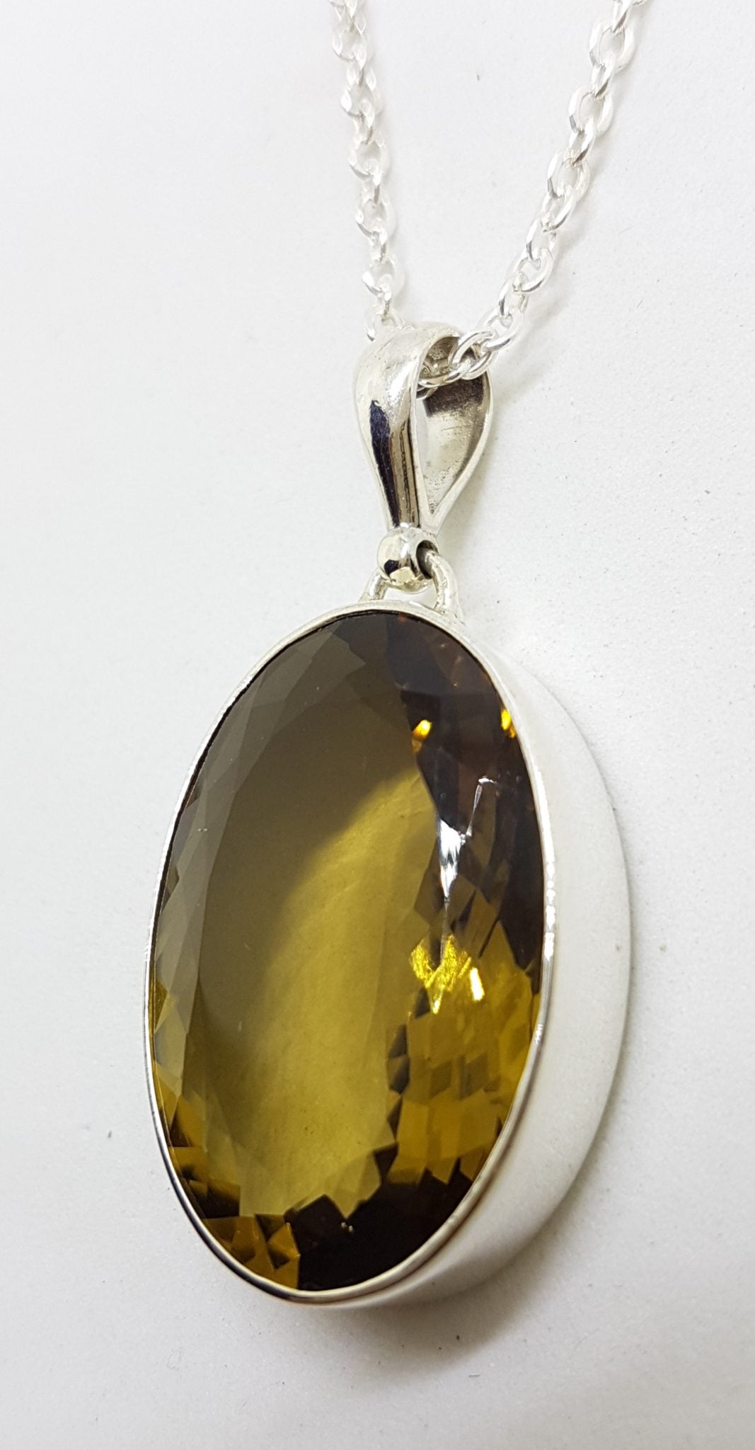 Sterling Silver Large Oval Bezel Set Citrine Pendant on Silver Chain