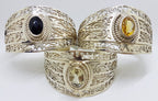 Sterling Silver Large Ornate Filigree Design Bangle - Wide - with Citrine