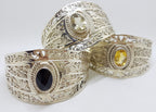 Sterling Silver Large Ornate Filigree Design Bangle - Wide - with Citrine