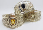 Sterling Silver Large Ornate Filigree Design Bangle - Wide - with Citrine