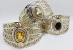 Sterling Silver Large Ornate Filigree Design Bangle - Wide - with Citrine