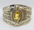 Sterling Silver Large Ornate Filigree Design Bangle - Wide - with Citrine