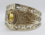 Sterling Silver Large Ornate Filigree Design Bangle - Wide - with Citrine