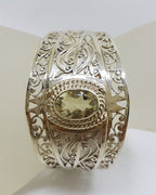 Sterling Silver Large Ornate Filigree Design Bangle - Wide - with Citrine