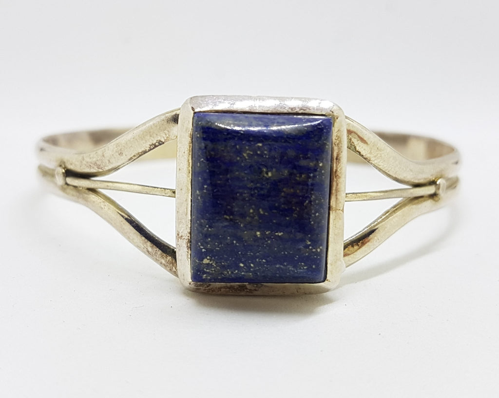 Sterling Silver Rectangular Lapis Lazuli Bangle