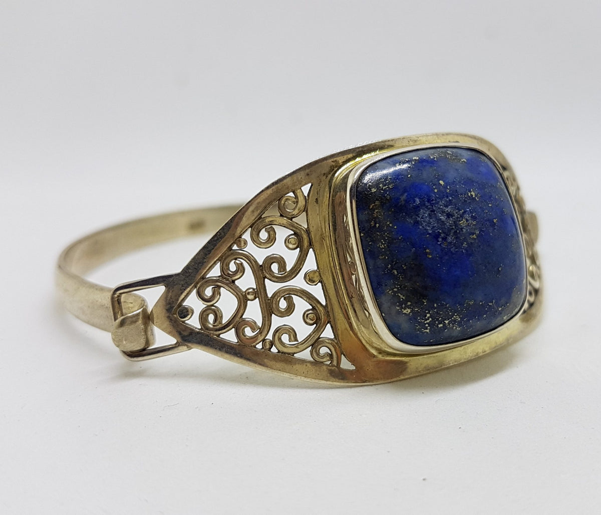 Sterling Silver Filigree Lapis Lazuli Bangle - Ornate