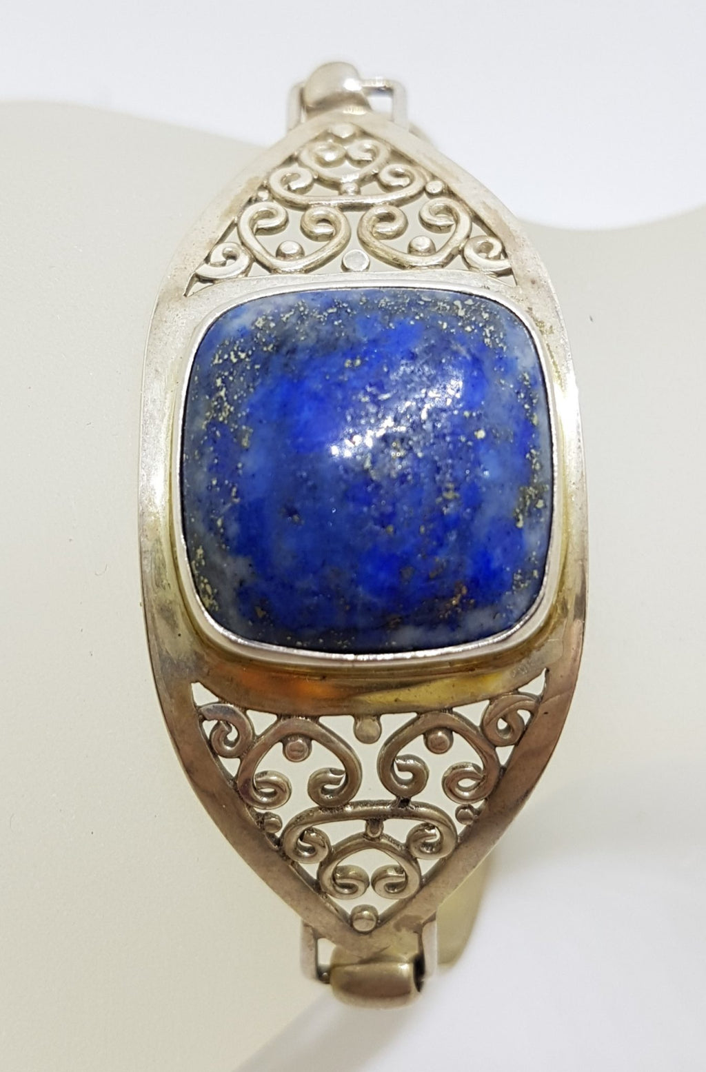 Sterling Silver Filigree Lapis Lazuli Bangle - Ornate