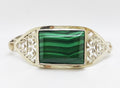 Sterling Silver Filigree Rectangular Malachite Bangle - Ornate