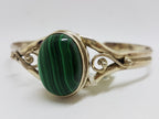 Sterling Silver Oval Malachite Ornate Bangle