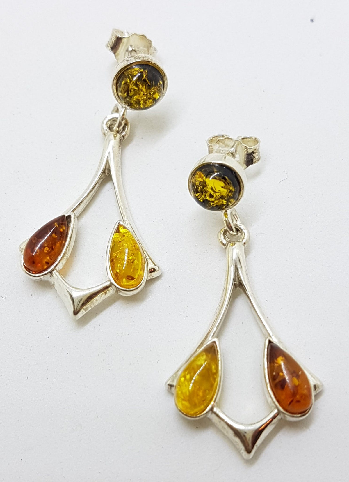 Sterling Silver Multi-Colour Natural Baltic Amber Drop Earrings