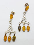 Sterling Silver Multi-Colour Natural Baltic Amber Drop Earrings - Celtic Knot / Twist