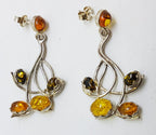 Sterling Silver Multi-Colour Natural Baltic Amber Drop Earrings - Very Long Curved / Twist