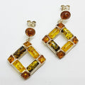Sterling Silver Multi-Colour Natural Baltic Amber Large Square Drop Earrings