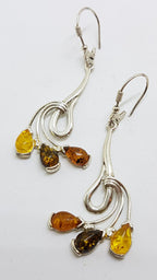 Sterling Silver Multi-Colour Natural Baltic Amber Long Drop Earrings