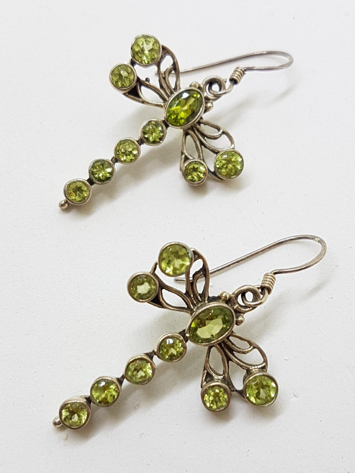 Sterling Silver Large Peridot Dragonfly Drop Earrings