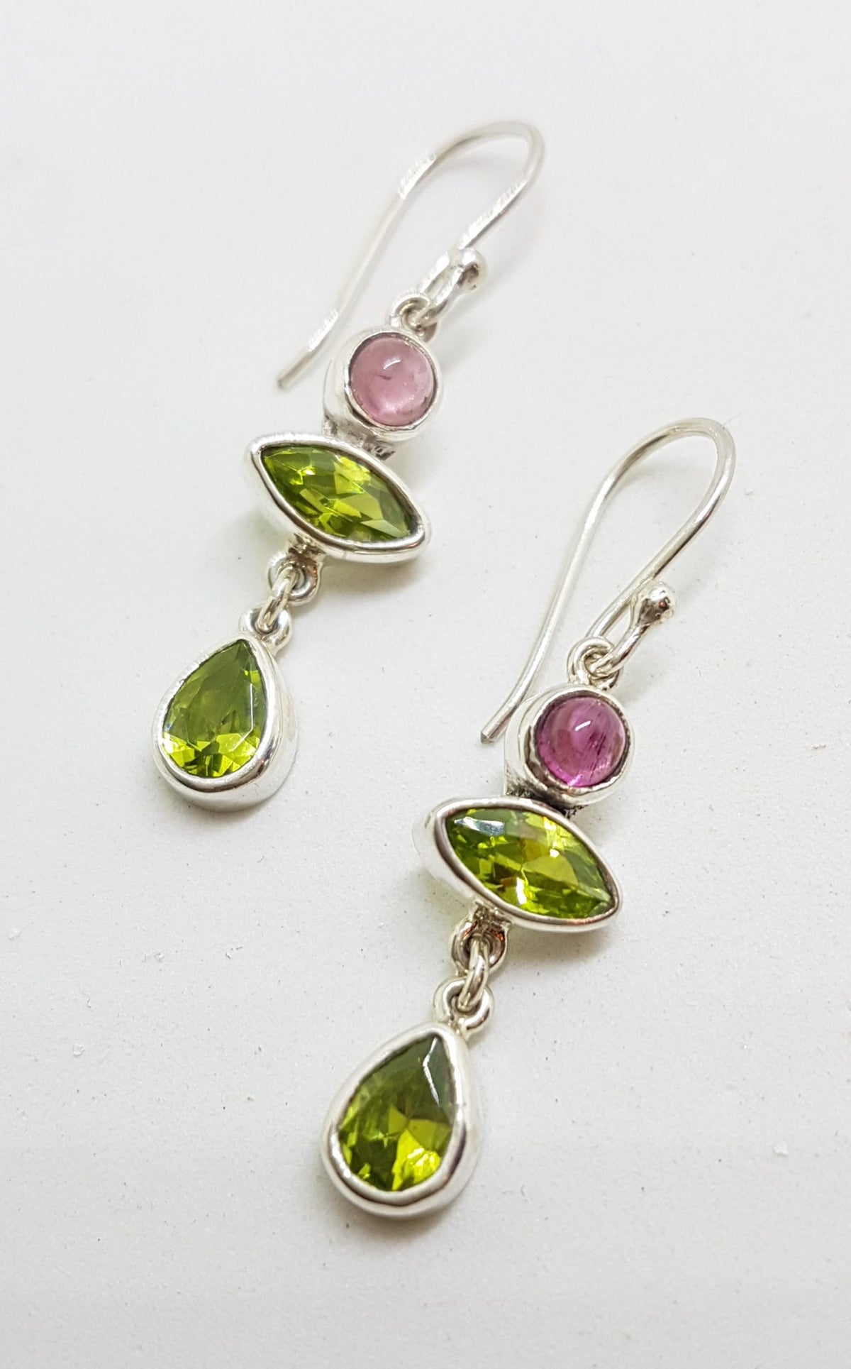 Sterling Silver Peridot &amp; Tourmaline Drop Earrings