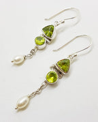 Sterling Silver Peridot &amp; Pearl Drop Earrings