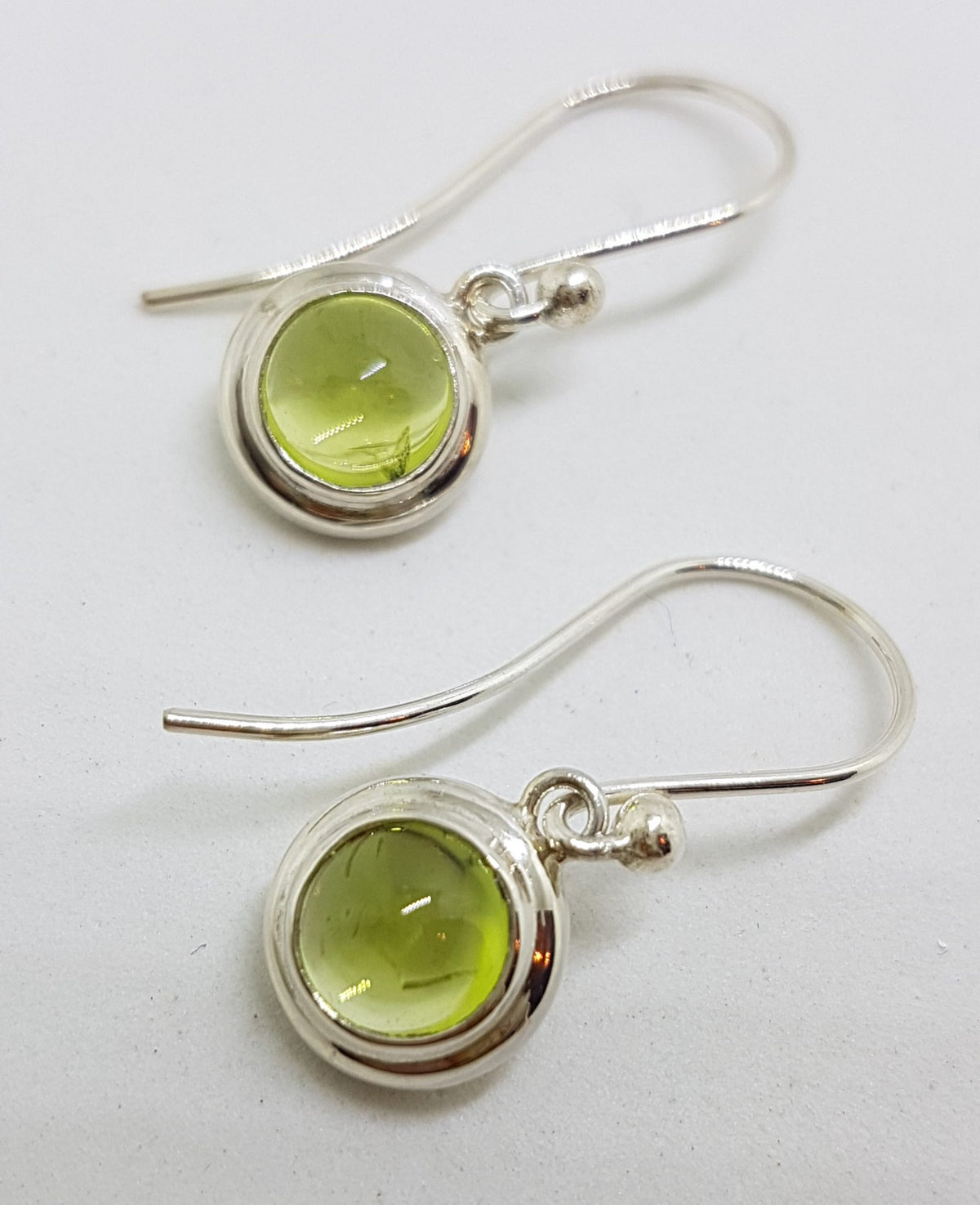 Sterling Silver Round Cabochon Peridot Drop Earrings