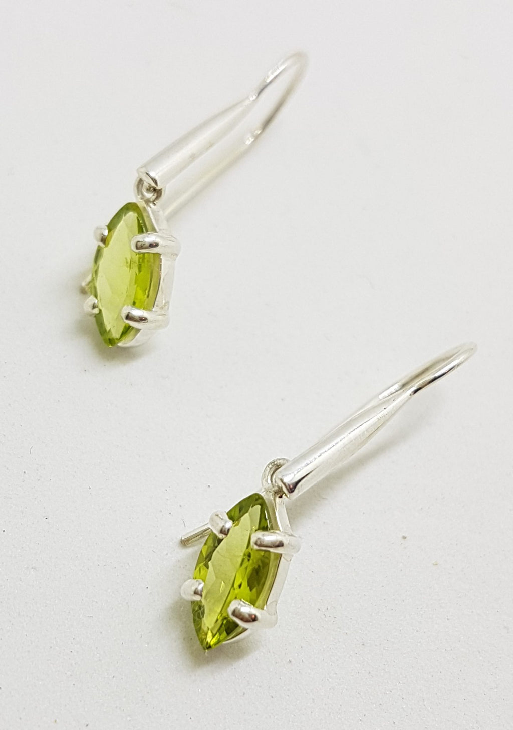 Sterling Silver Long Marquis Peridot Drop Earrings