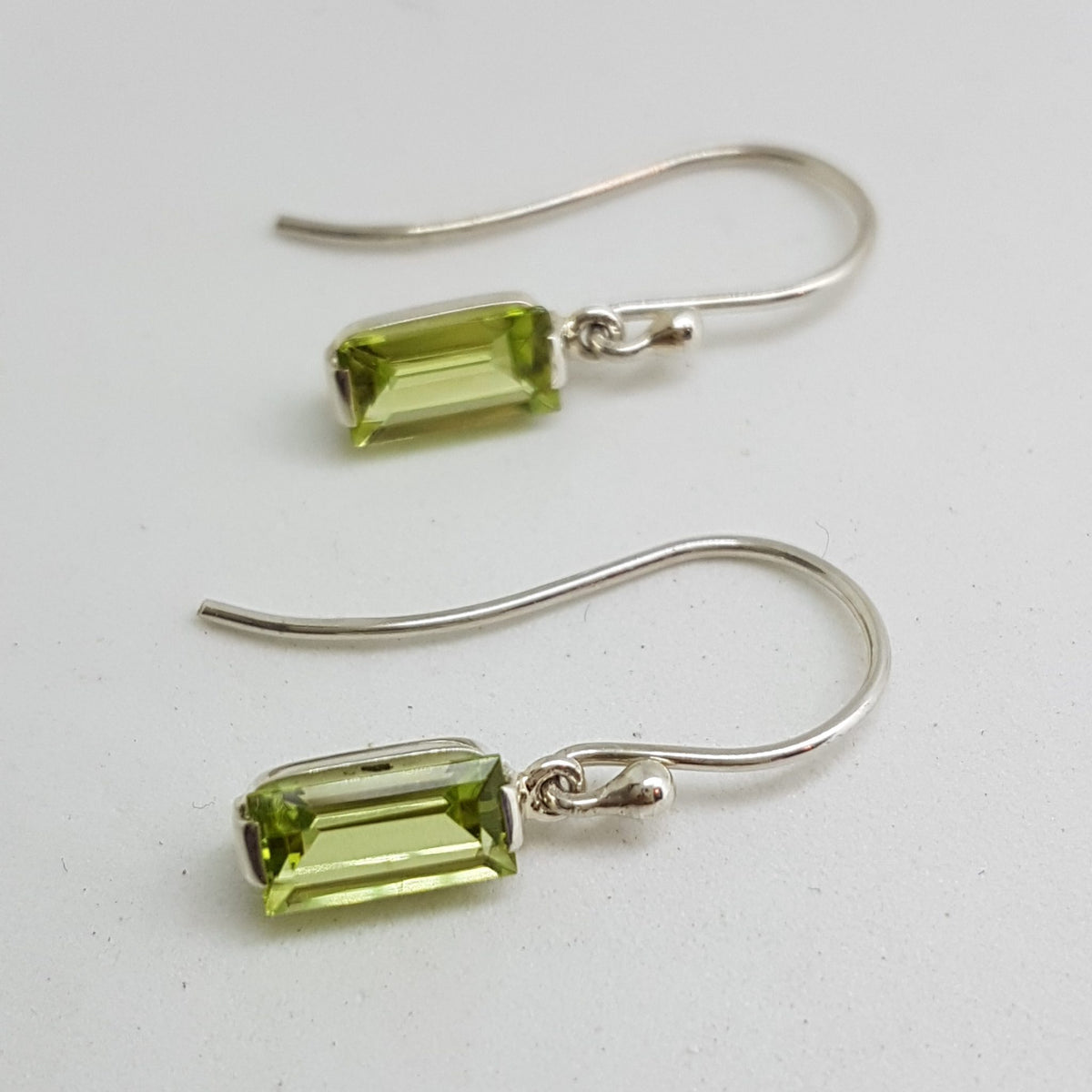 Sterling Silver Rectangular Peridot Drop Earrings
