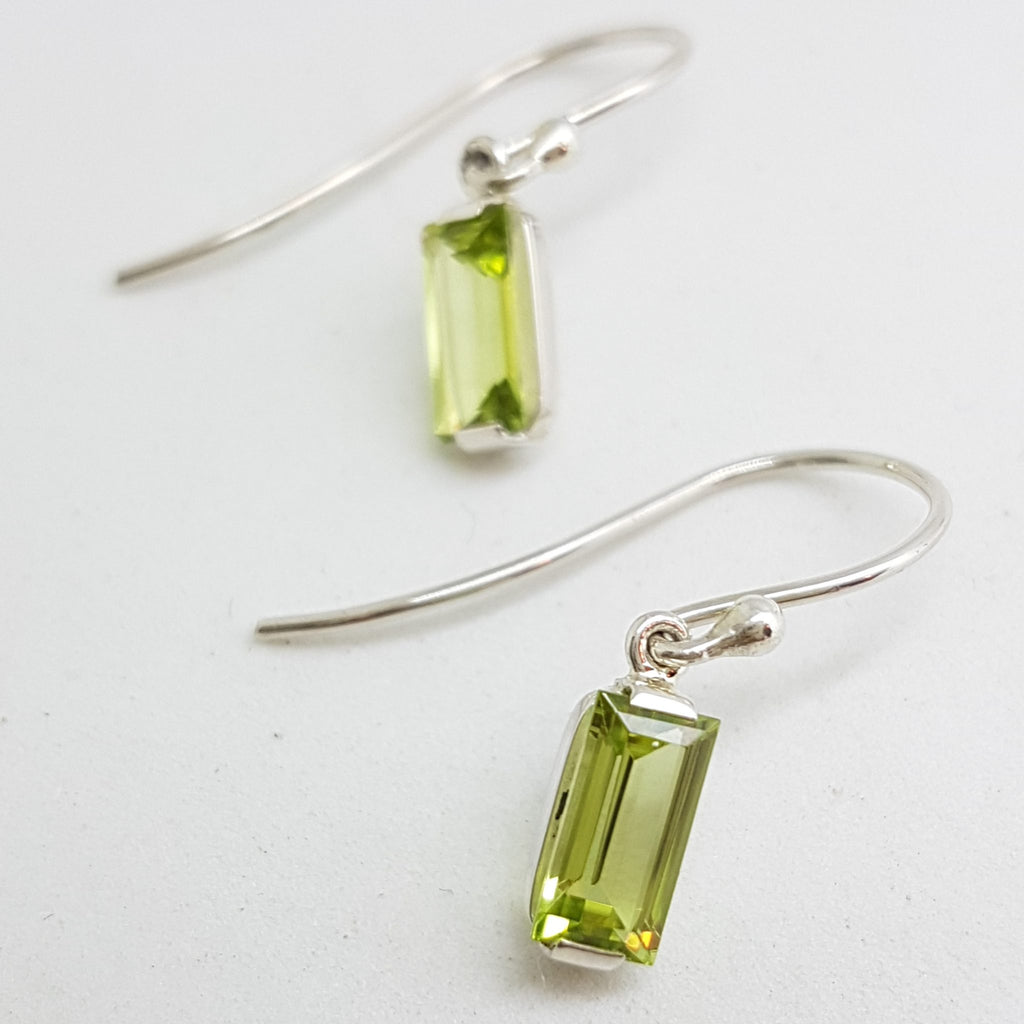 Sterling Silver Rectangular Peridot Drop Earrings