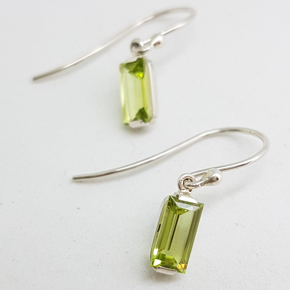 Sterling Silver Rectangular Peridot Drop Earrings