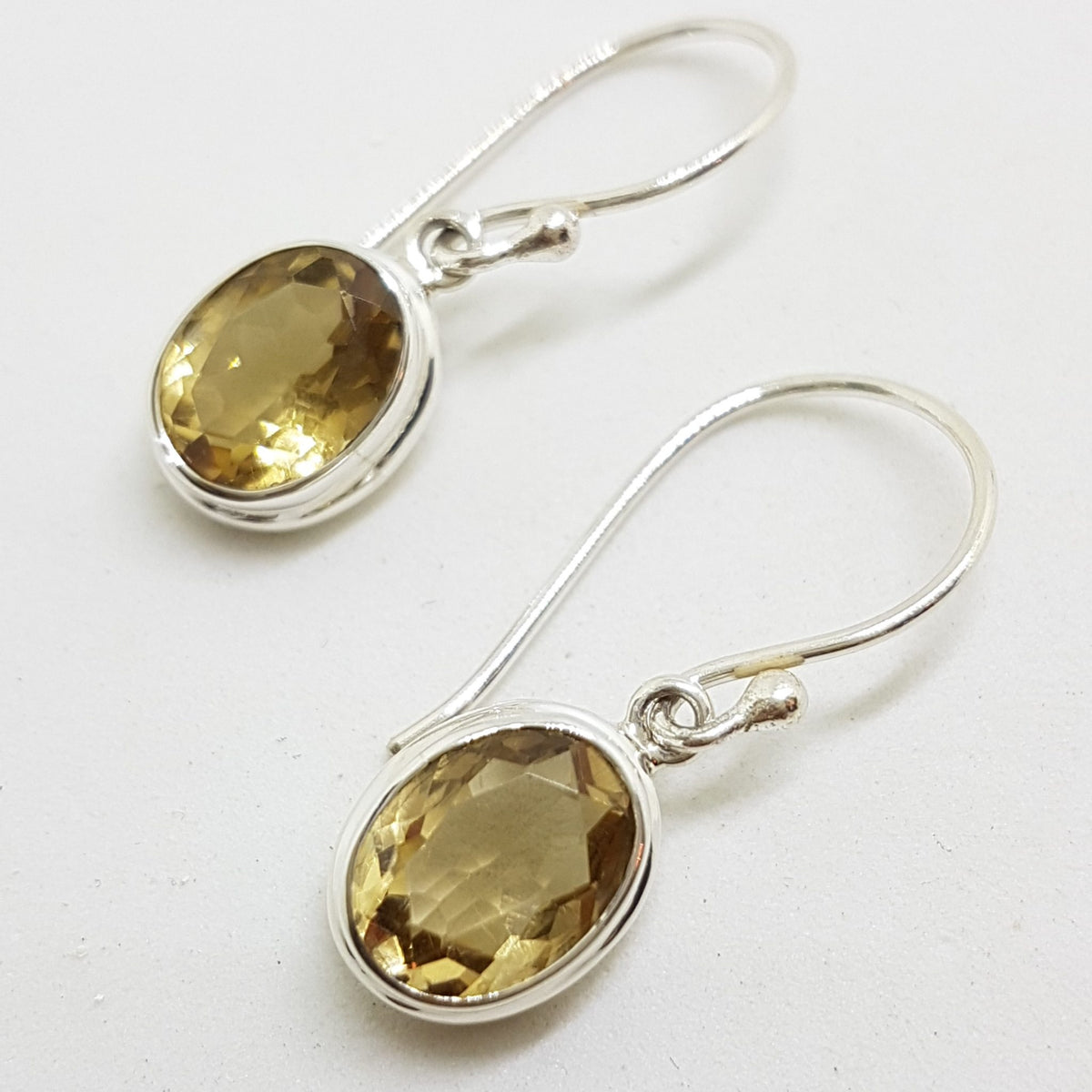 Sterling Silver Oval Citrine Drop Earrings