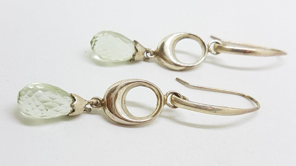 Sterling Silver Green Amethyst / Prasiolite Very Long Drop Earrings