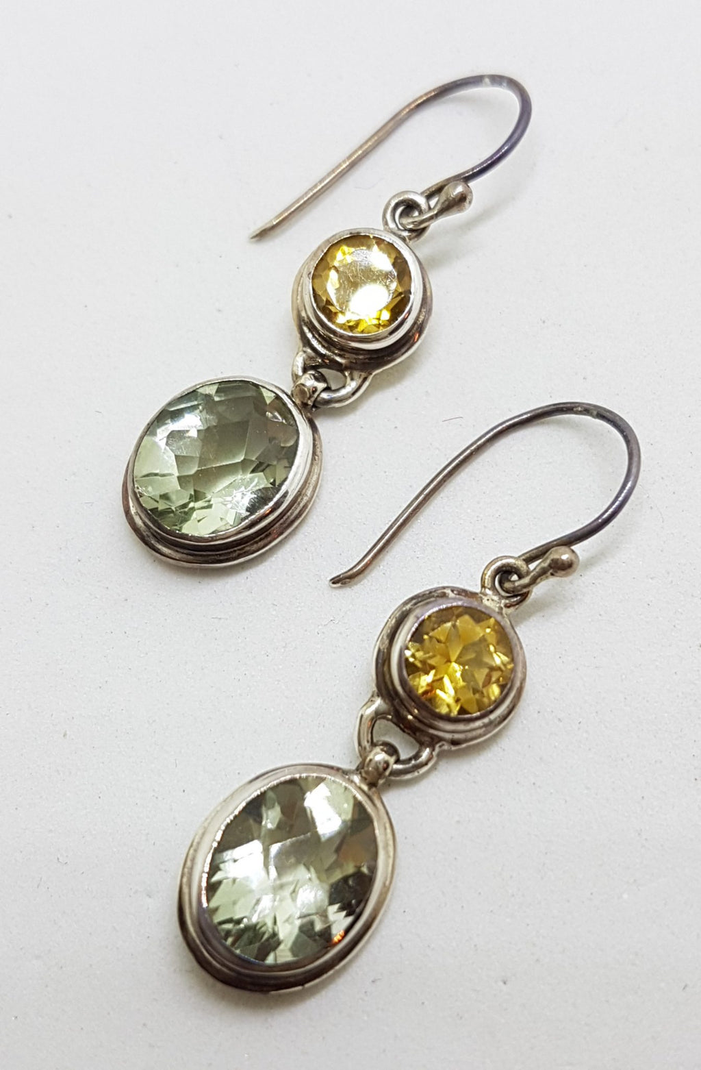Sterling Silver Green Amethyst / Prasiolite &amp; Citrine Earrings