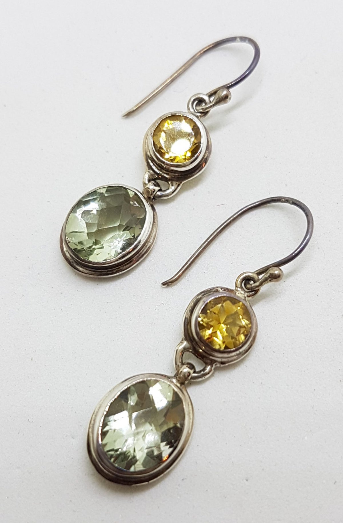 Sterling Silver Green Amethyst / Prasiolite &amp; Citrine Earrings
