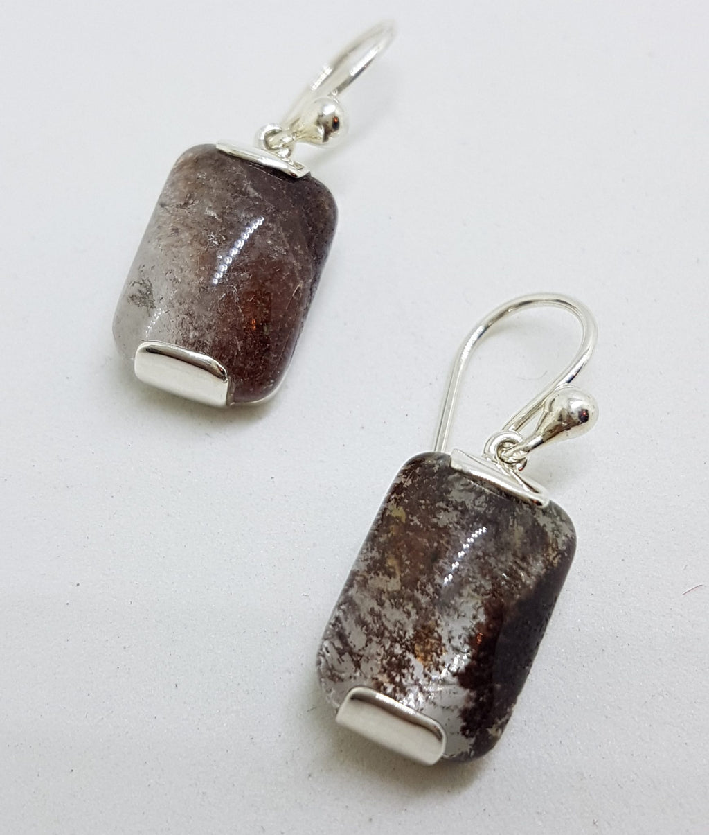 Sterling Silver Rectangular Phantom Quartz Drop Earrings