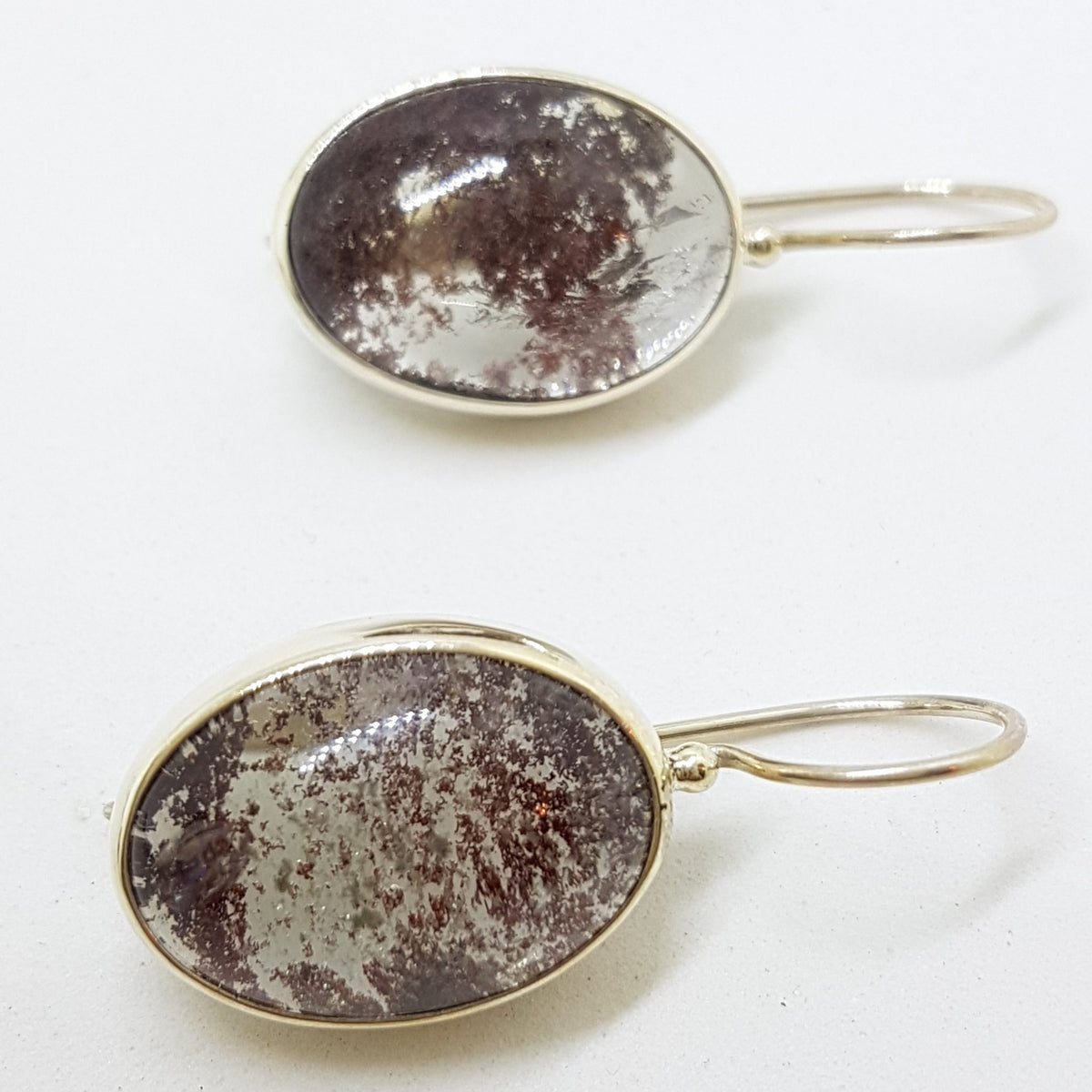 Sterling Silver Large Oval Phantom Quartz Drop Earrings