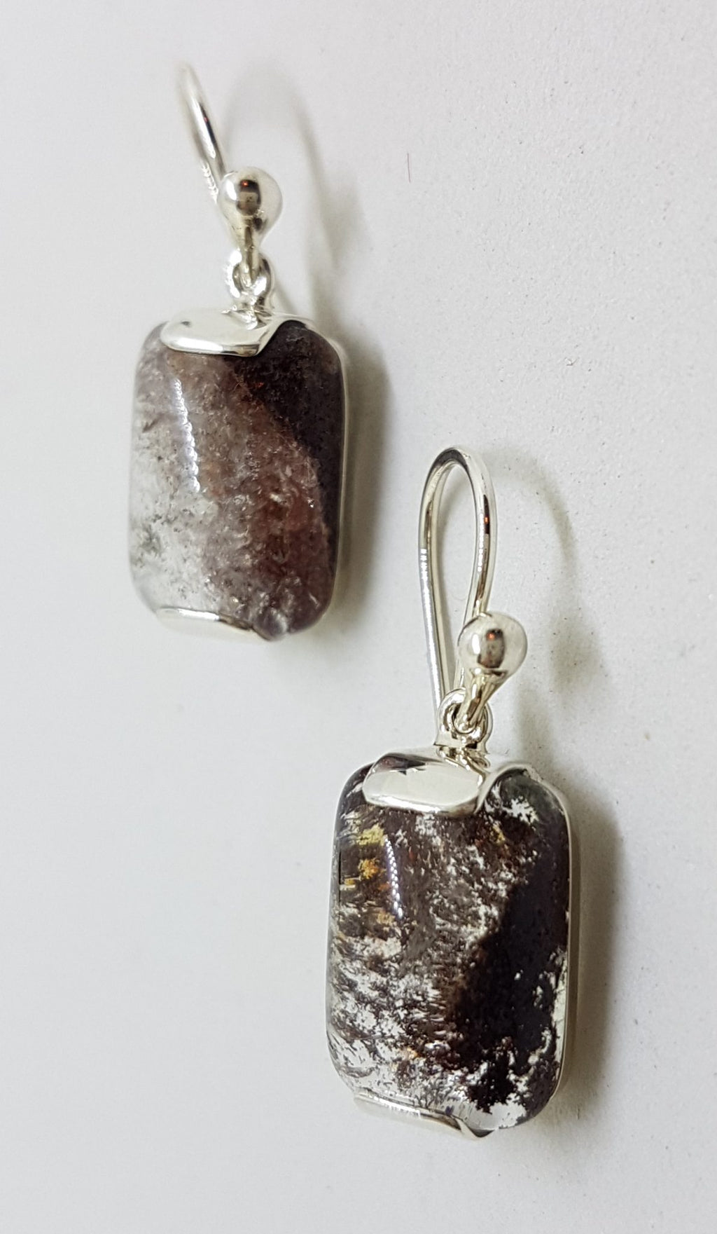 Sterling Silver Rectangular Phantom Quartz Drop Earrings