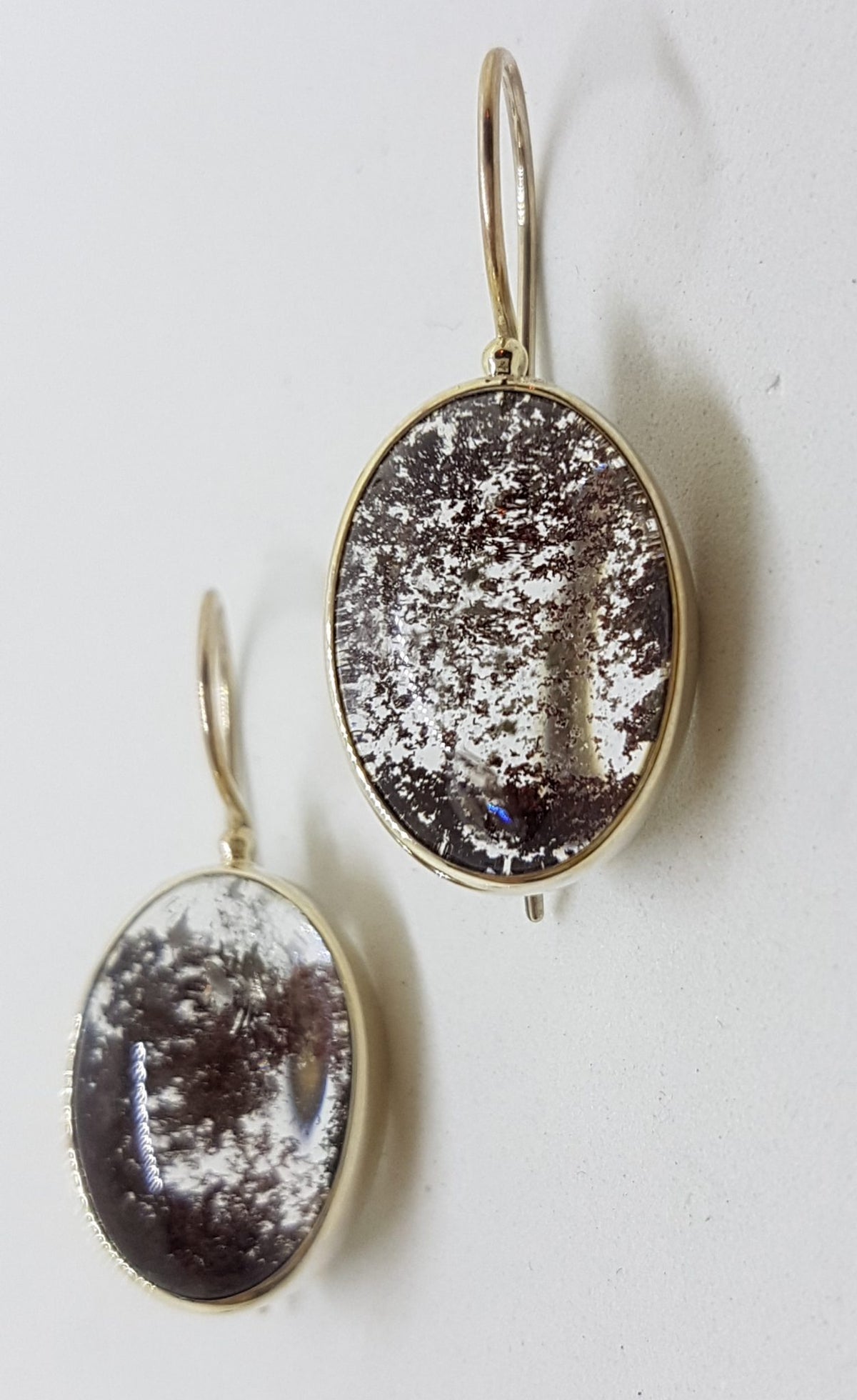Sterling Silver Large Oval Phantom Quartz Drop Earrings