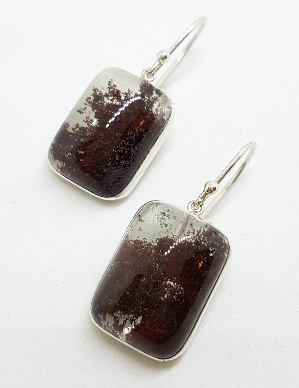 Sterling Silver Large Rectangular Phantom Quartz Drop Earrings