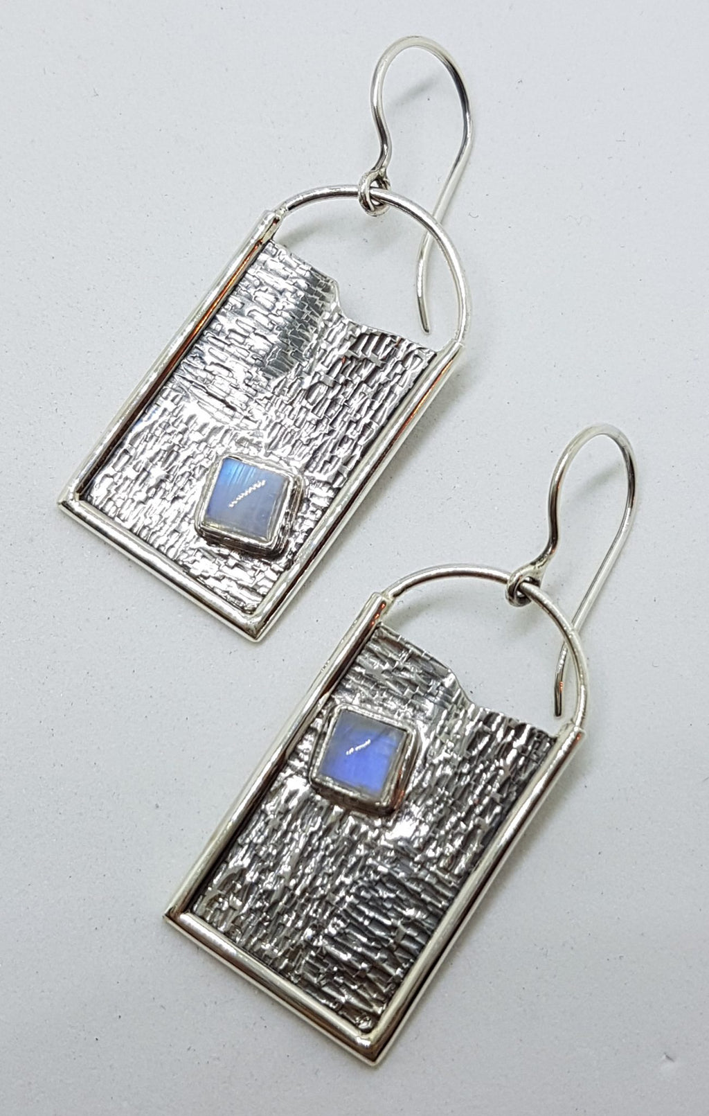 Sterling Silver Large Rectangular Moonstone Earrings - 2 Different Styles Available