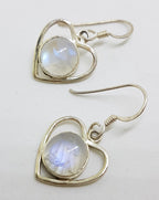 Sterling Silver Round Cabochon Moonstone Heart Drop Earrings