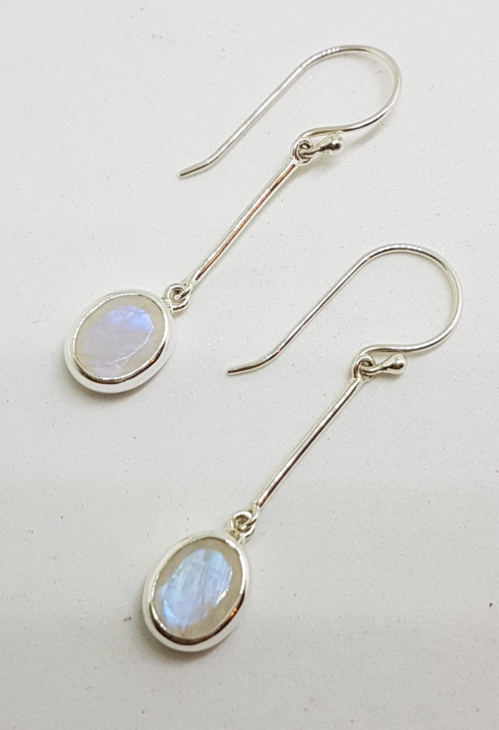 Sterling Silver Long Moonstone Oval Drop Earrings
