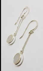 Sterling Silver Long Moonstone Oval Drop Earrings