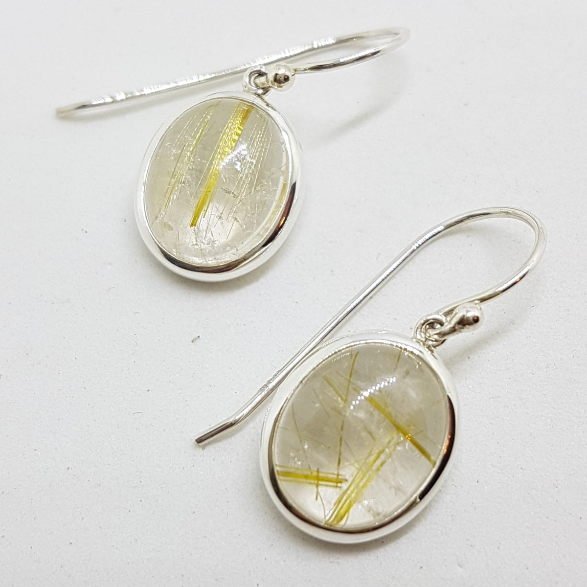 Sterling Silver Oval Rutilated Quartz Drop Earrings