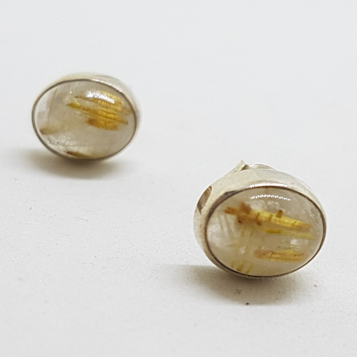 Sterling Silver Oval Rutilated Quartz Stud Earrings