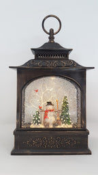 Christmas Glitter Lantern - Snowman & Red Cardinal Bird on a Tree - Christmas Ornament Design #1