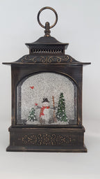 Christmas Glitter Lantern - Snowman & Red Cardinal Bird on a Tree - Christmas Ornament Design #1