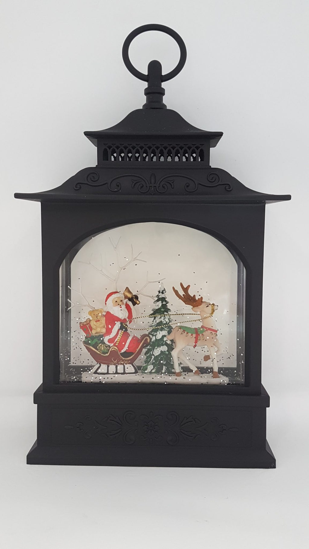Christmas Glitter Lantern - Santa in a Sleigh with Reindeer / Rudolph - Christmas Ornament Design #6