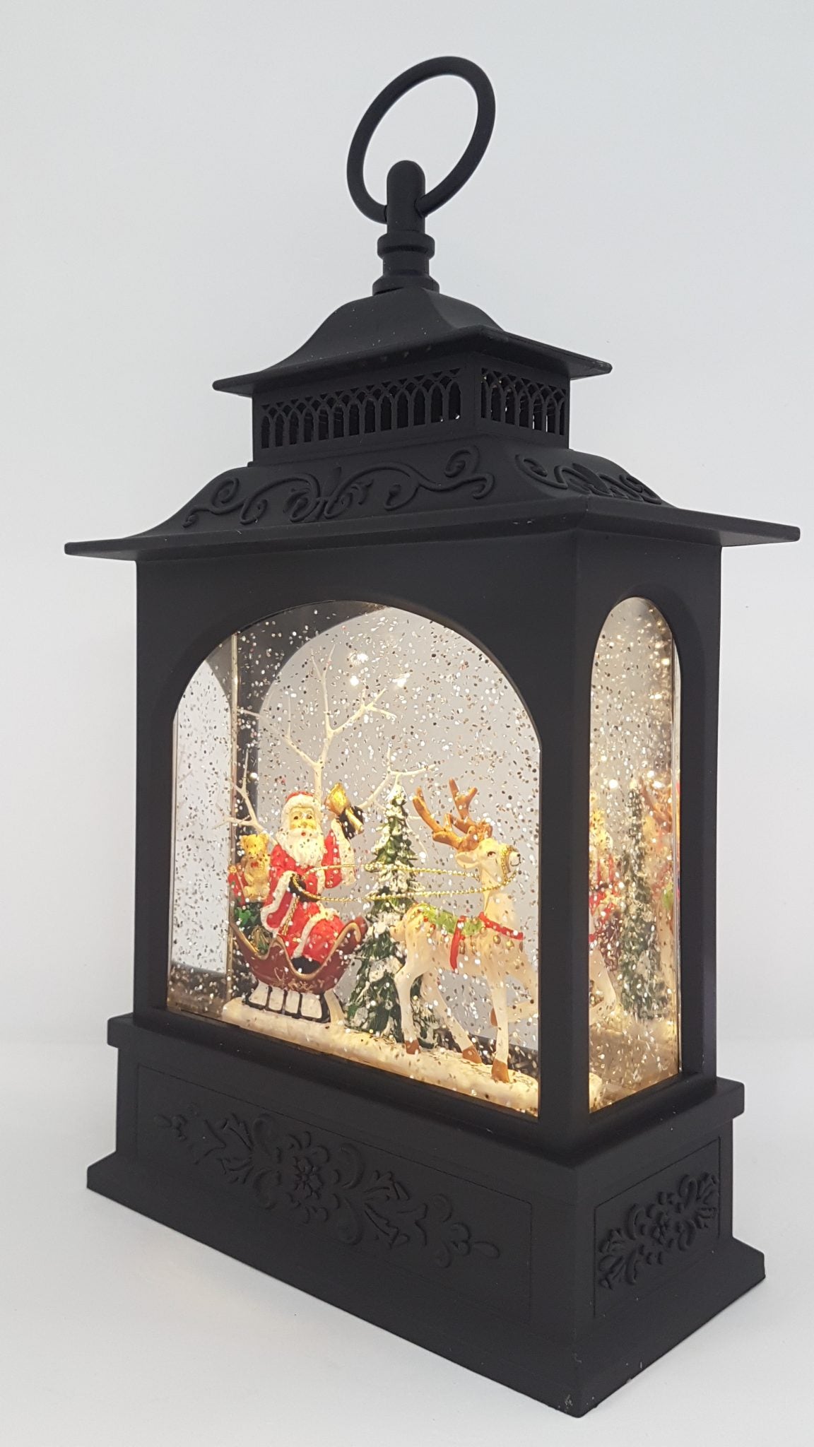 Christmas Glitter Lantern - Santa in a Sleigh with Reindeer / Rudolph - Christmas Ornament Design #6
