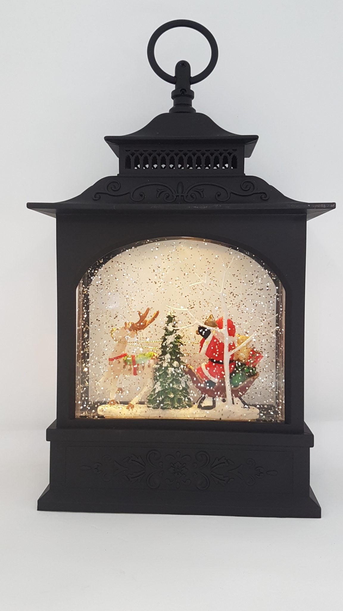 Christmas Glitter Lantern - Santa in a Sleigh with Reindeer / Rudolph - Christmas Ornament Design #6
