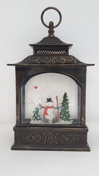 Christmas Glitter Lantern - Snowman & Red Cardinal Bird on a Tree - Christmas Ornament Design #1